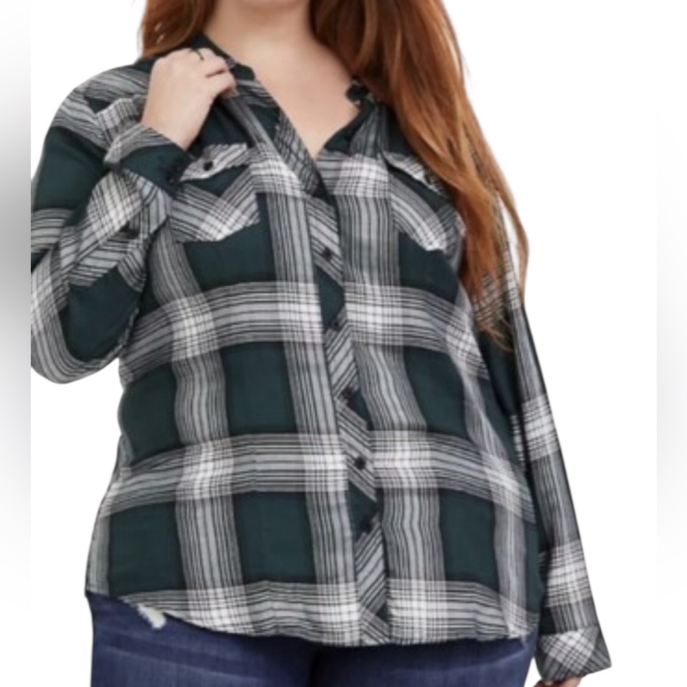 Torrid Dark Green and White Plaid Shirt